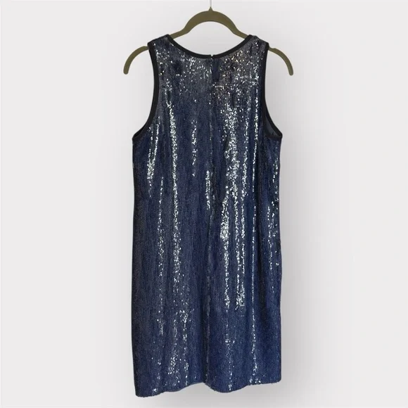 Carmen Marc Valvo Denim Blue Full Sequin Shift Dress- Size 4 - Picture 6 of 9